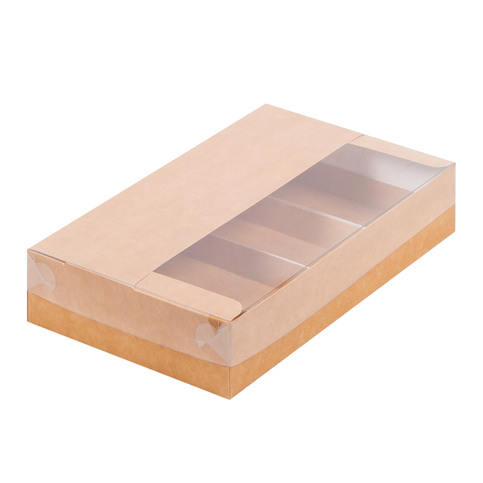Коробка для эклеров и эскимо с пластиковой крышкой 250*150*50 мм (5) (крафт)