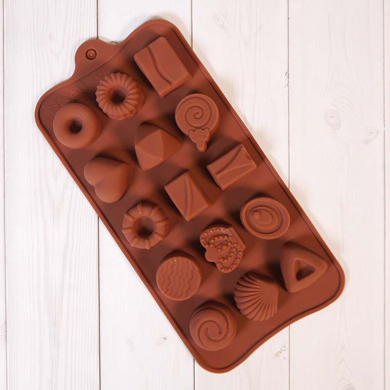 Форма силиконовая для шоколада "Печенье и конфеты" 15 ячеек