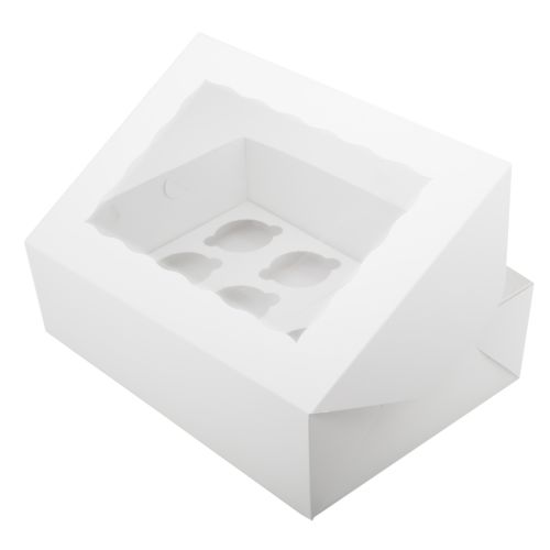 Коробка под 12 капкейков h10 белая с окном без вкладыша (24,5*24*10см)